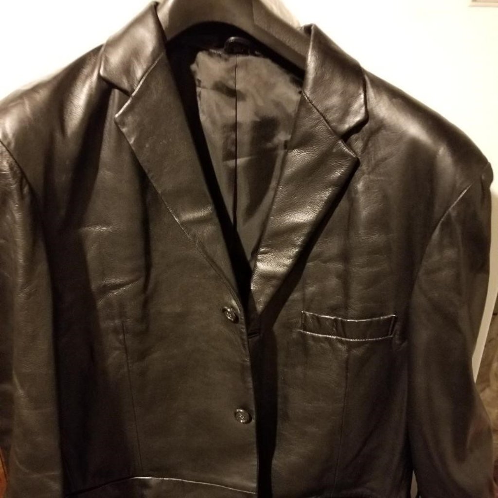 Mens Macys Alfani Soft Leather Blazer, Button Down, Nylon Lined, Size Xl